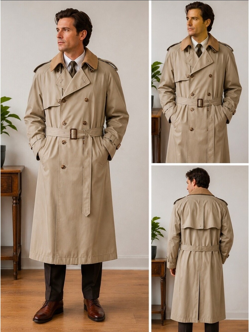 Vintage Kenneth Barnard Trench Coat Mens 44R Khaki Wool Liner Belt Fifth Avenue